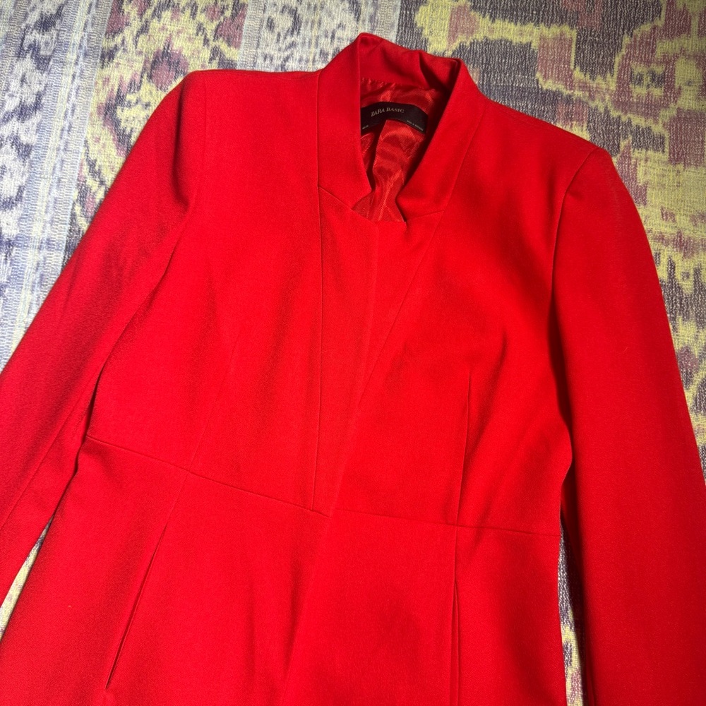 Zara Basic Elegant Red Single Snap Long Sleeve Co… - image 2